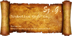 Szubotics Gréta névjegykártya